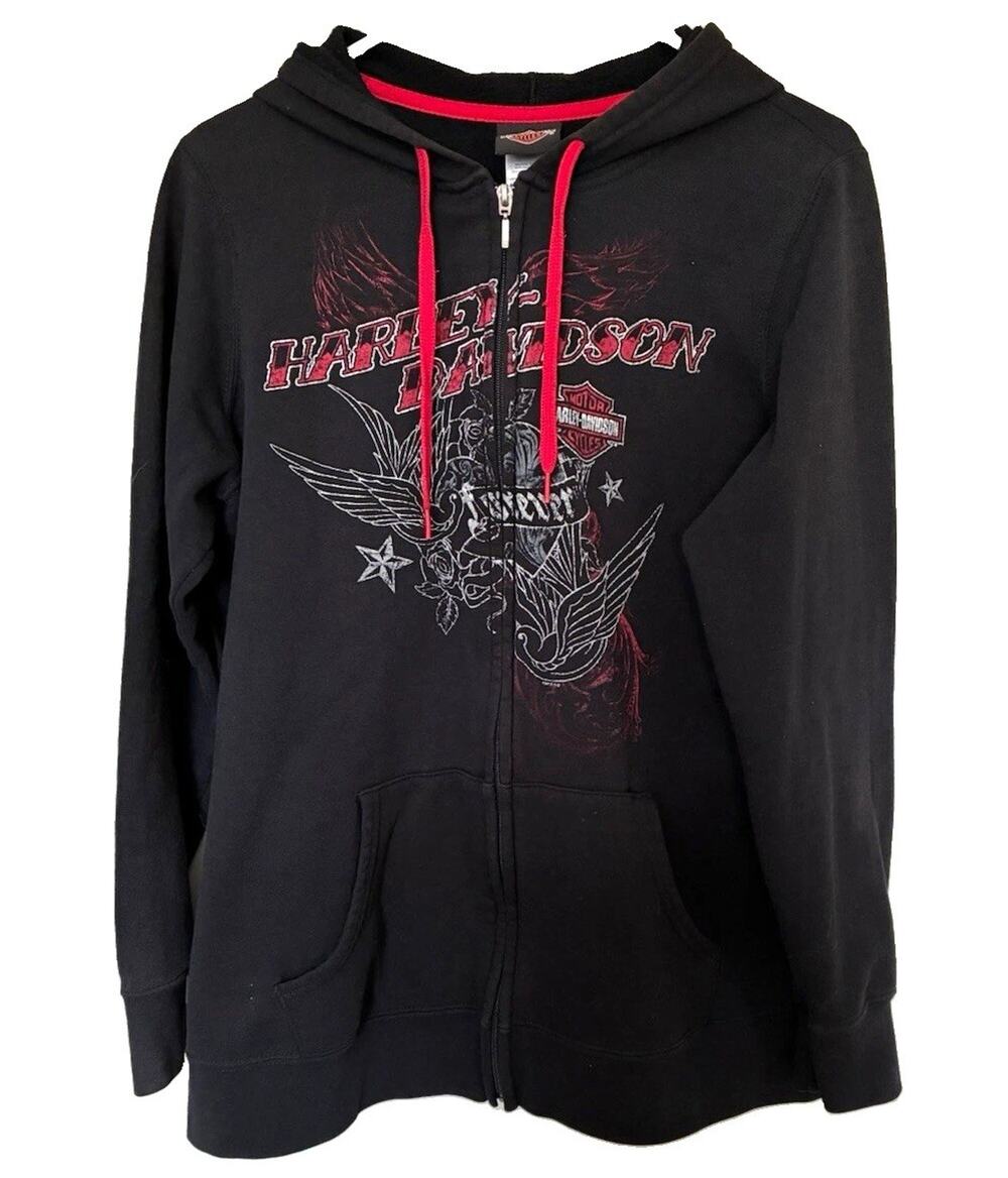 Harley-Davidson Women’s Black Tatoo Style Forever Buffalo Full Zip Hoodie SizeXL